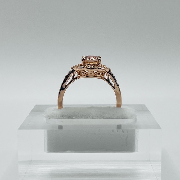1.75 CT Lab Morganite and Diamond Ring 14K Gold Plated 925 Sterling Silver - Picture 3 of 8